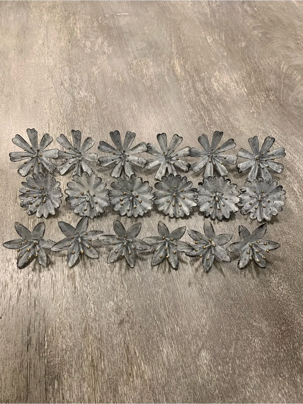 Gray Metal Decorative Pins with Subtle Gold Accents —- 3 designs for 18 in total